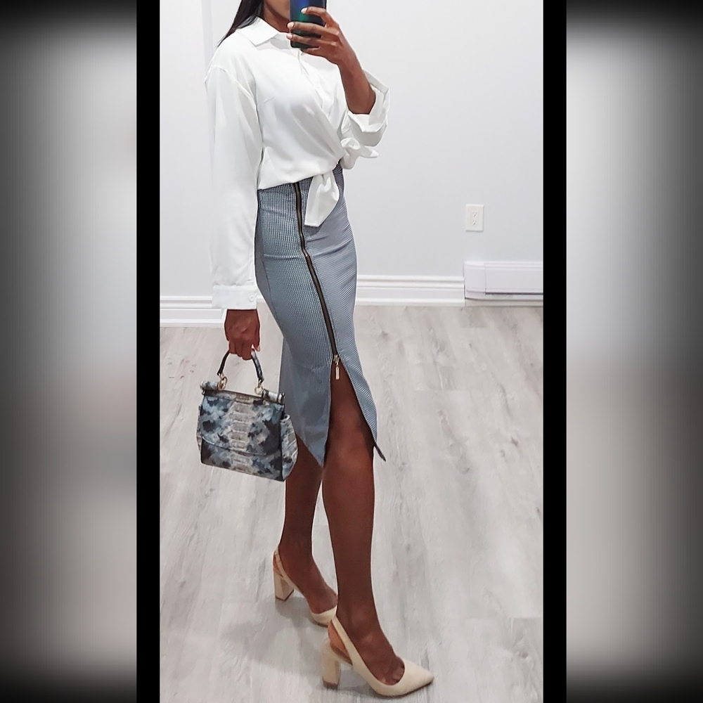 High waist pencil skirt zip side slit